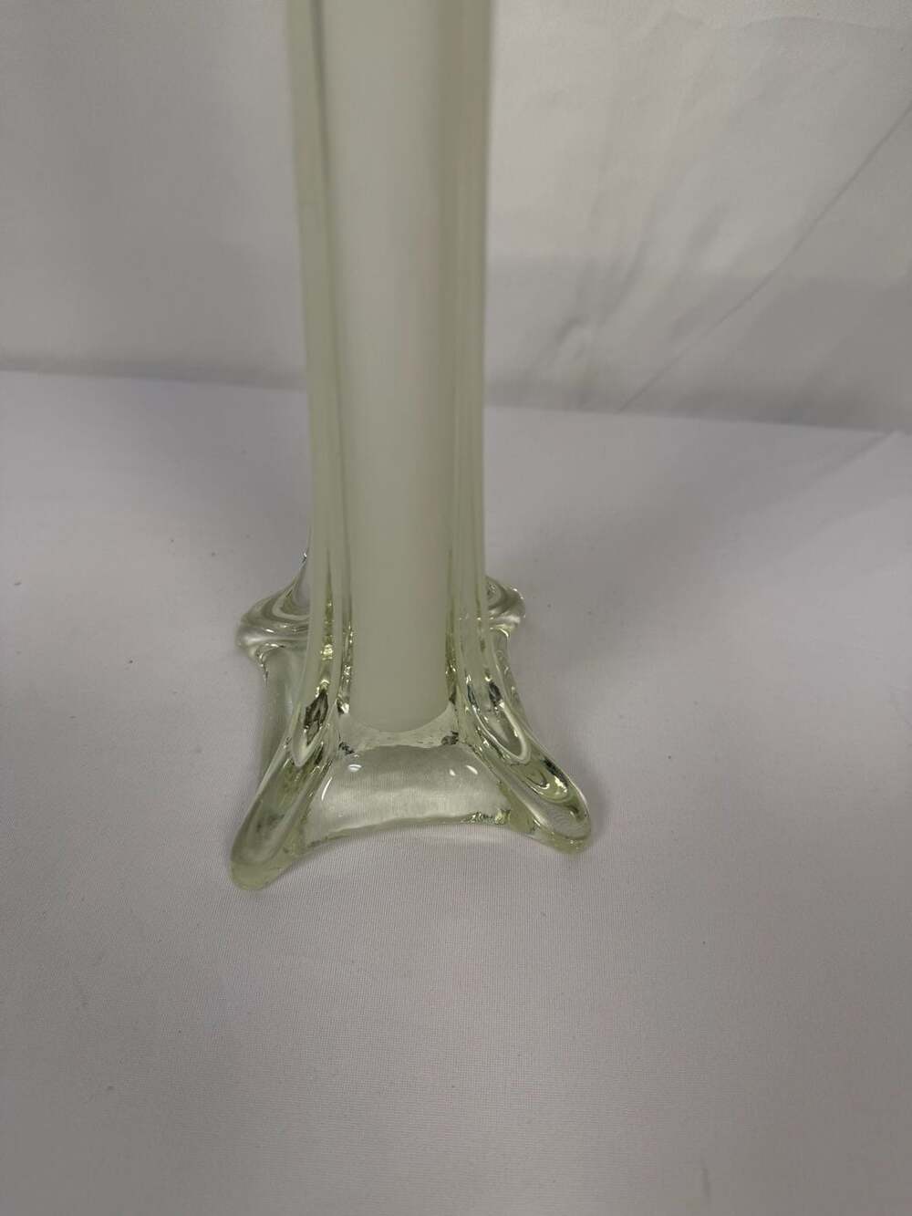Vintage Eiffel Tower Style Tall Bud Vase, White Encased in Clear Glass - Picture 2 of 6